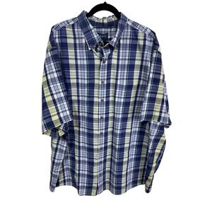 Harbor Bay 3XLT Blue Plaid Button Down Mens Short Sleeve Shirt